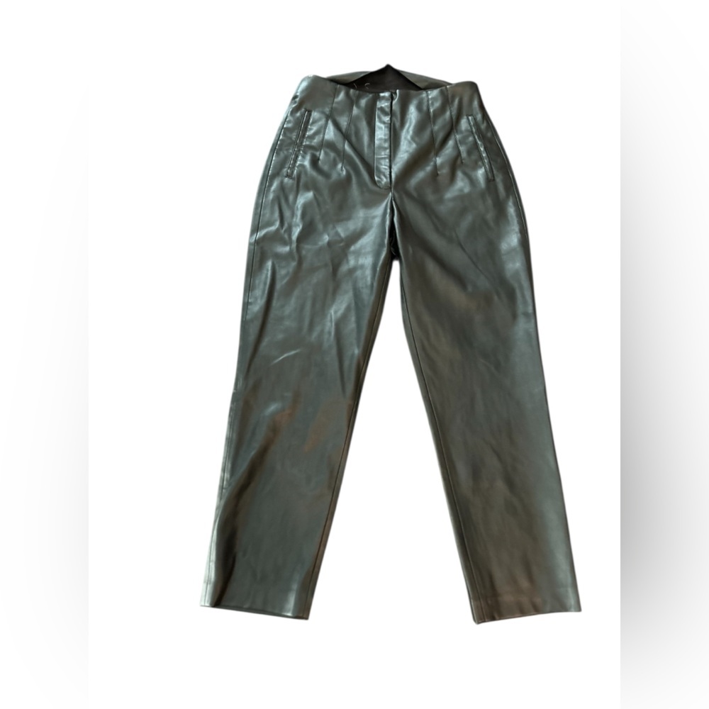 ZARA Women's Black Faux Leather Straight Leg Pants Size L Casual